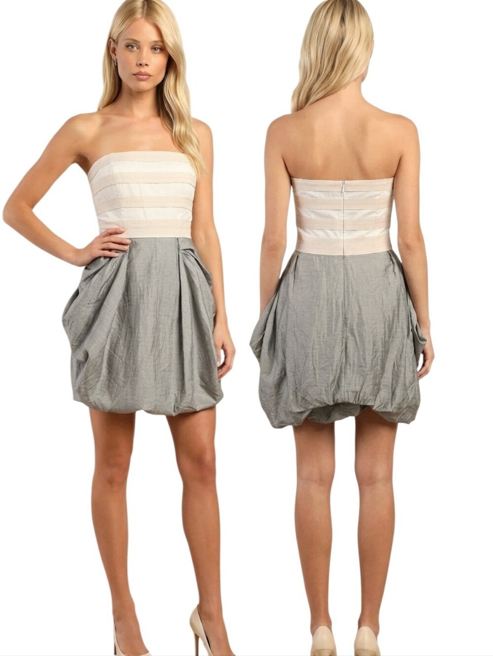 MALENE BIRGER Strapless Linen Bubble Skirt Mini Dress - Size 4